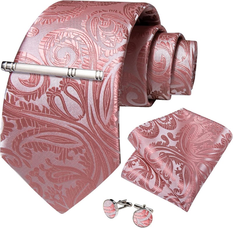 DiBanGu Paisley Ties for Men Silk Necktie and Pocket Square Cufflinks Tie Clip Set Woven Classic Mens Tie for Wedding Party - Image 3
